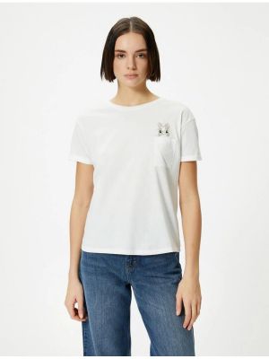 Bavlnené tričko s výšivkou s krátkymi rukávmi Koton