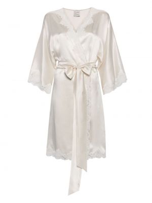 Копринена сатенена рокля с дантела Carine Gilson бяло