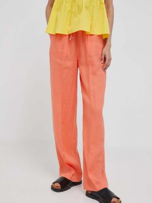 Lněné kalhoty s vysokým pasem United Colors Of Benetton - oranžová