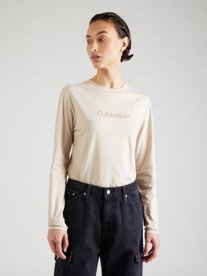 Tričko s dlhými rukávmi Calvin Klein béžová