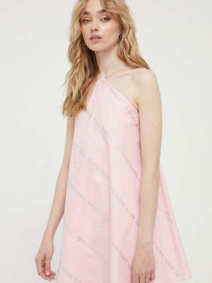 Bavlněné mini šaty Rotate růžové