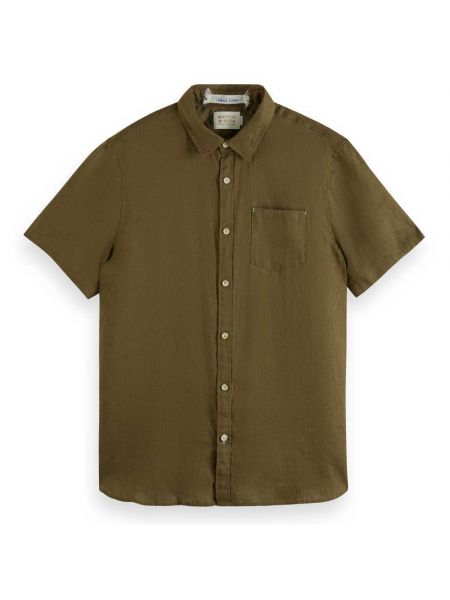 Льняная рубашка с коротким рукавом Scotch & Soda коричневая