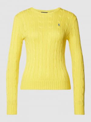 Dzianinowy sweter bawełniany z dekoltem w serek Ralph Lauren żółty