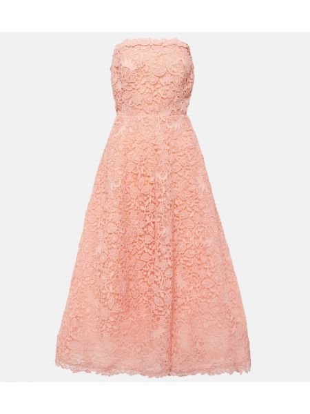 Midi haljina s čipkom Carolina Herrera ružičasta