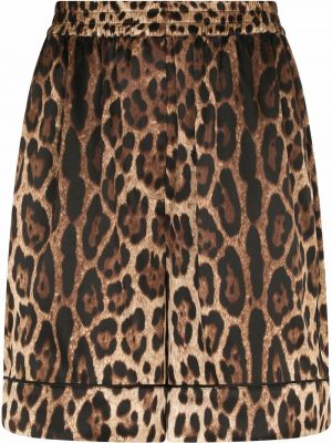 Shorts en soie à imprimé à imprimé léopard Dolce & Gabbana marron