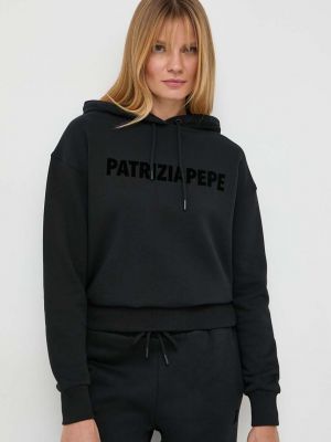 Bluza z kapturem bawełniana z nadrukiem Patrizia Pepe czarna