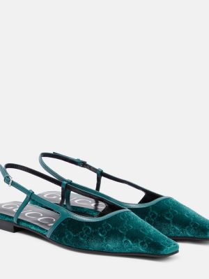 Nyitott sarkú bársony balerina cipők Gucci kék