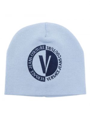 Вълнена шапка бродирана Versace Jeans Couture синьо