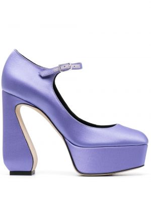 Pantofi cu toc din satin cu platformă Sergio Rossi violet
