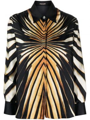 Svilena srajca s potiskom z abstraktnimi vzorci Roberto Cavalli črna