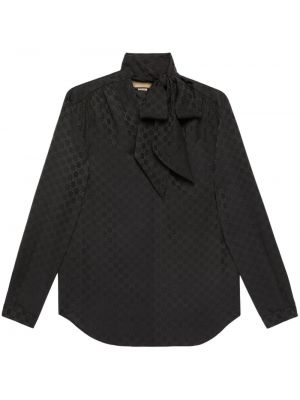 Krepová žakárová saténová košeľa Gucci čierna