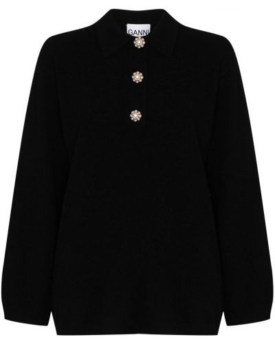 Jersey con botones de tela jersey de cristal Ganni negro