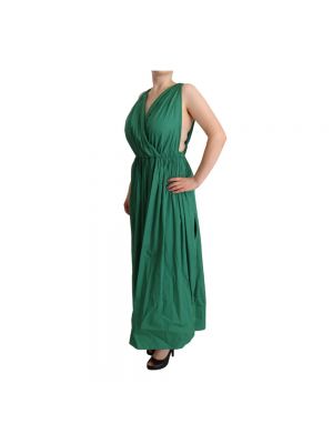 Sukienka długa bez rękawów z wiskozy z dekoltem w serek Dolce And Gabbana zielona