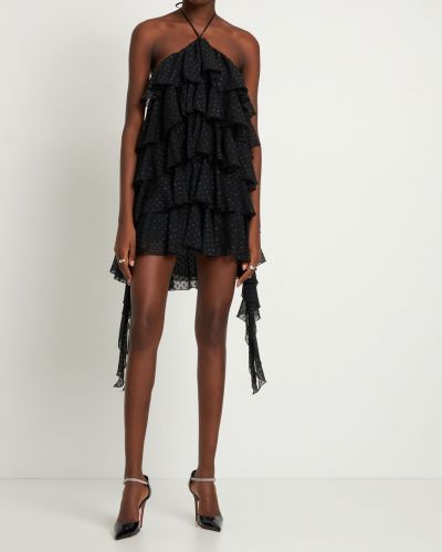 Копринена мини рокля с волани Blumarine черно