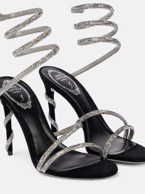 Aksamitne sandały z kryształkami Renè Caovilla czarne