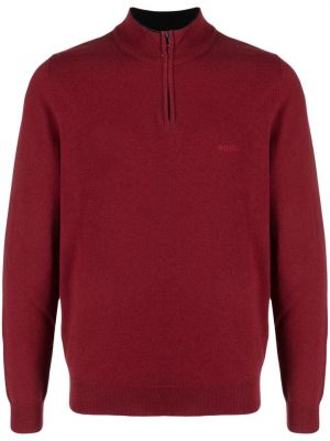 Вълнен пуловер с цип Boss червено