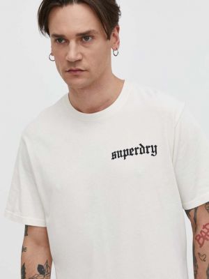 Bavlněné tričko s potiskem Superdry béžové
