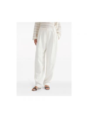 Pantalones rectos de lino de algodón Brunello Cucinelli blanco