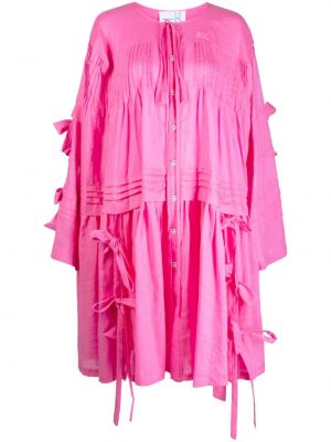 Šaty s mašlí s knoflíky s dlouhými rukávy Natasha Zinko - růžová