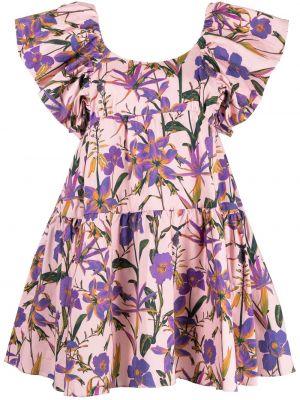 Памучна рокля на цветя с принт Kika Vargas розово