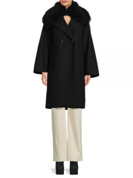 Пальто из смесовой шерсти с отделкой из искусственного меха Roberto Cavalli черный