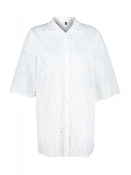 Βαμβακερό πουκάμισο με κέντημα από λυγαριά Trendyol λευκό