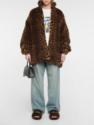Bunda s kožušinou s potlačou s leopardím vzorom Balenciaga hnedá