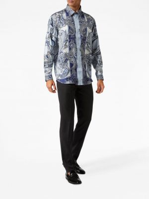 Hedvábná košile s potiskem s paisley potiskem Philipp Plein modrá