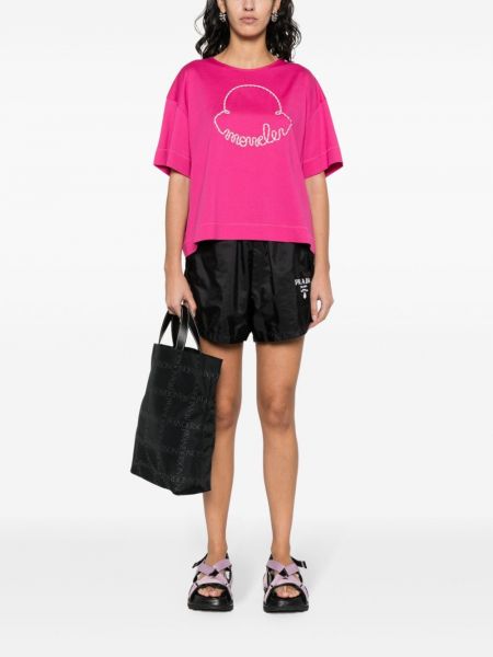 Kokvilnas t-krekls Moncler rozā