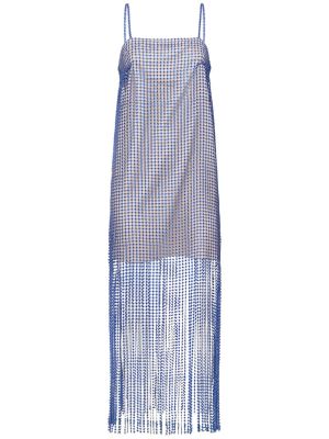Čipkované midi šaty so strapcami Remain modrá