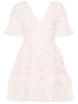 Κοκτέιλ φόρεμα με βολάν Needle & Thread ροζ
