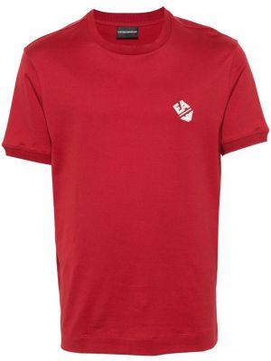Haftowana koszulka bawełniana Emporio Armani czerwona