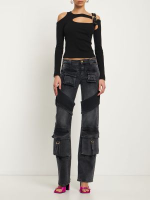 Bavlnený top s prackou Versace Jeans Couture čierna