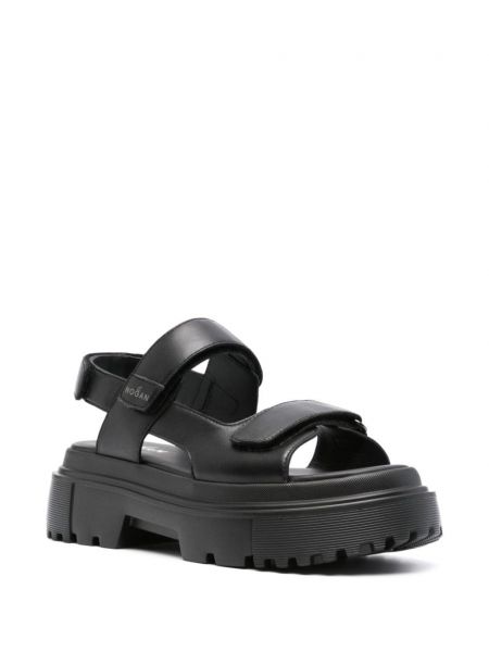 Dabīgās ādas sandales ar platformu Hogan melns