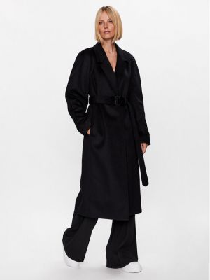 Voľný vlnený priliehavý kabát Calvin Klein čierna