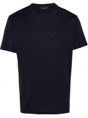 Βαμβακερή μπλούζα με στρογγυλή λαιμόκοψη Roberto Collina μπλε
