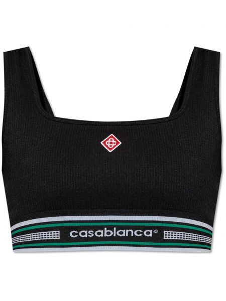 Tikitud crop topp Casablanca must