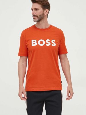 Памучна тениска с дълъг ръкав с принт Boss оранжево