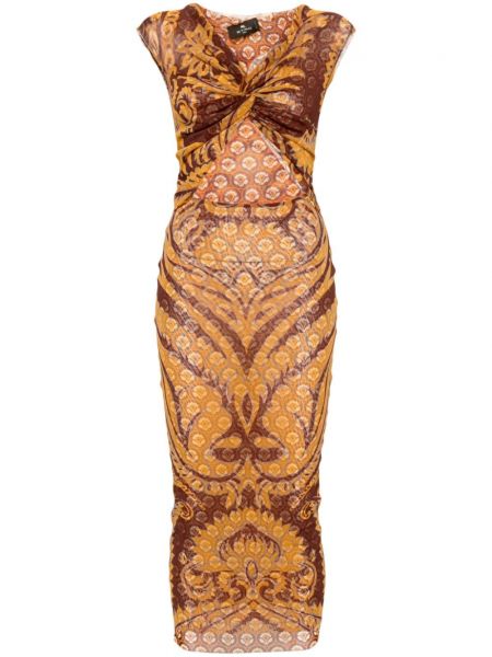 Sukienka długa z nadrukiem z siateczką Etro