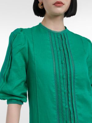 Lněné dlouhé šaty Costarellos zelené