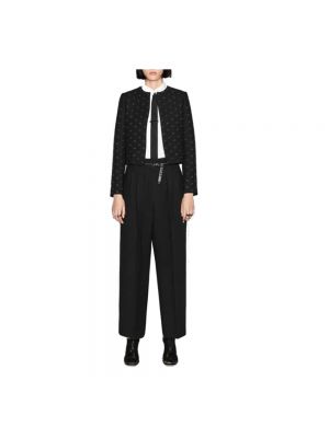 Jedwabne proste spodnie wełniane Dior czarne