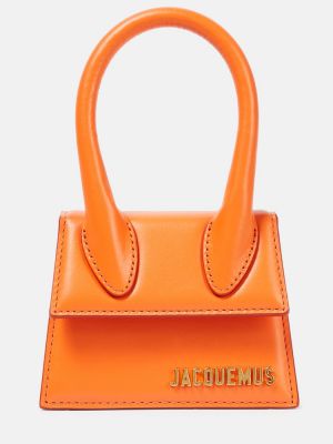 Kožená shopper kabelka Jacquemus oranžová
