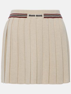 Beżowa mini spódniczka z kaszmiru plisowana Miu Miu