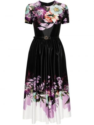 Midi haljina s cvjetnim printom s printom Elie Saab crna