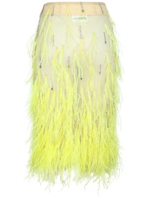 Tylové midi sukně z peří Des Phemmes žluté