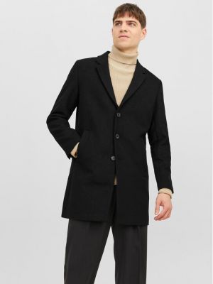 Vlnený priliehavý kabát Jack&jones čierna