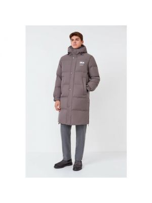 Пальто Baon, демисезон/зима, силуэт свободный, удлиненное, капюшон, карманы, 52 коричневый