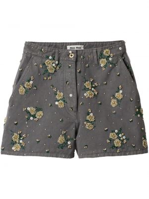 Shorts di jeans a fiori Miu Miu grigio