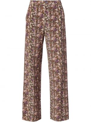 Svilene hlače s cvetličnim vzorcem s potiskom Equipment rjava