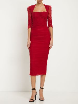 Миди рокля от тюл с драперии Dolce & Gabbana червено